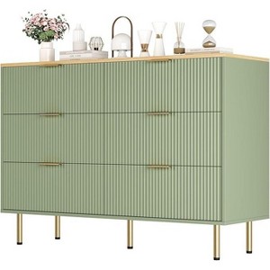 Fluted 6-Drawer Dresser 47.2" Wide - Modern Wood Storage Cabinet ,Gold Handles, Double Dresser Organizer for Bedroom to Hallway,gray green - 1 of 4