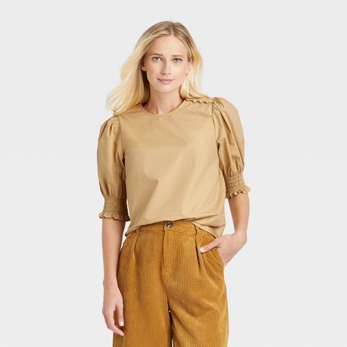 Women's Puff Elbow Sleeve Blouse - Who What Wear Brown XS