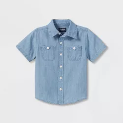OshKosh B'gosh Toddler Boys' Chambray Woven Short Sleeve Button-Down Shirt - Medium Wash 