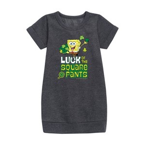 - SpongeBob Squarepants - Luck Of The Square Pants Graphic Short Sleeve Fleece Dress - 1 of 3