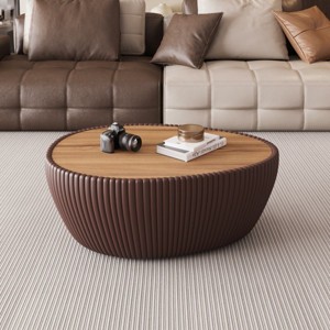 Goose Egg Shaped Marble Coffee Table, Modern PU Leather Wrapped Accent Table with MDF Frame,Small Side Table for Living Room or Office-Koiai - 1 of 4