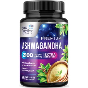 Ashwagandha 2,100 mg Extra Strength Stress & Mood Support with Black Pepper - 120 Count - 1 of 4