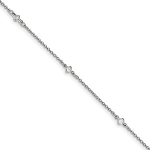Black Bow Jewelry Fancy CZ Station Anklet in Rhodium-Plated Sterling Silver, 9-10 Inch - 1 of 4