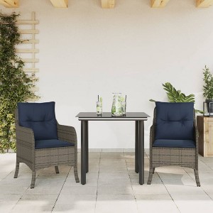 vidaXL 3 Piece Patio Dining Set with Cushions Gray Poly Rattan - 1 of 4