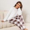 Women's Pink Fuzzy Knit Sweater & Plaid Pants Pajama Set - Cupshe - 2 of 4