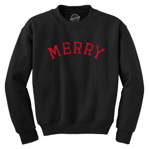 Merry Crewneck Sweatshirt Funny Cute Xmas Spirit Cheer Lovers Longsleeve - Crazy Dog Crew Neck Sweatshirt - 1 of 4