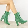 Allegra K Women's Glitter Lace-Up Pointed Toe Block Heel Ankle Boots - 2 of 4
