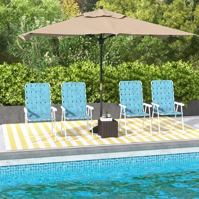 Set of 4 Blue Woven Strap Folding Patio Chairs with Armrests