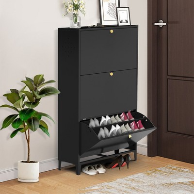 RISOKEYS  Drawer Steel Shoe Cabinet, Freestanding Shoe Rack Storage Organizer with Flip Door,Shoe Cabinet for Entryway, Hallway, Bedroom,Black