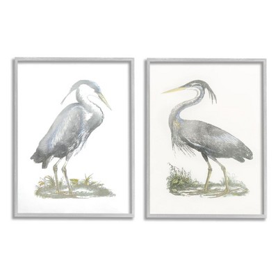 Stupell Industries Minimalist Vintage Cranes Marshland Birds Gray Framed Giclee 2pc Set, 16 x 20
