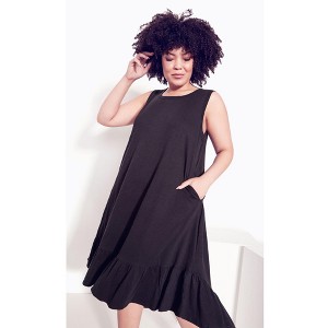 Avenue Women's Plus Size Evie Ruffle Plain Dress - 1 of 4