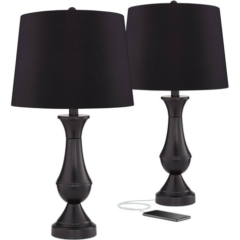 Regency Hill Traditional Table Lamps 25 High Set Of 2 With Usb Port Bronze  Metal Led Touch On Off Black Faux Silk Drum Shade For Bedroom Living Room :  Target