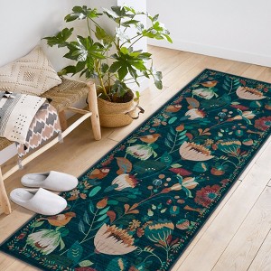 Boho Bird Area Rug Washable Floral Bedroom Low-Pile Soft Playroom Carpet, Jungle Pattern Vintage Indoor Floor Rug for Living Room Nursery Farmhouse - 1 of 4