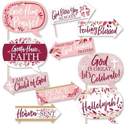 Big Dot of Happiness Funny Pink Elegant Cross - Girl Religious Party Photo Booth Props Kit - 10 Piece