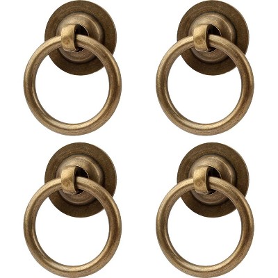 attop 4 Pack Solid Antique Brass Cabinet Pulls Ring Drawer Pulls, Antique Style Kitchen Cabinet Handles  Brass Drawer Handles for Cabinets