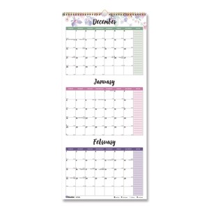 3-Month Quarterly Wall Calendar, Passion Floral Artwork, 12.25 x 27, White/Multicolor Sheets, 14-Month: Dec 2025 to Jan 2027 - 1 of 4