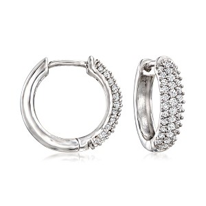 Ross-Simons 0.34 ct. t.w. Diamond Huggie Hoop Earrings in Sterling Silver - 1 of 3