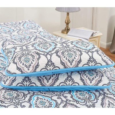 Jade Blue and Gray Reversible Microfiber Twin Quilt Set