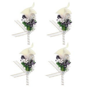 Unique Bargains Formal Dinner Party Wedding Groom Lily Boutonnieres Pins 4 Pcs - 1 of 3