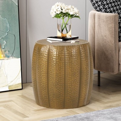 Modern Sofa Side Table Metal Drum End Table Pumpkin Pedestal Side Table Small Coffee Tables For Living Room-Cuddlewood