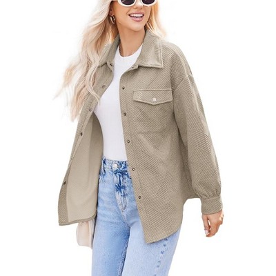 Zeagoo Women's Button Down Shacket Jacket - Casual Long Sleeve Oversized Shirt with Pockets for Spring Fall