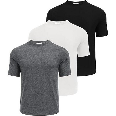 Pinspark Men's 3 Pack Workout Shirts - Quick Dry Gym Athletic Shirts Moisture Wicking Short Sleeve T Shirts Black/Medium Gray/White M