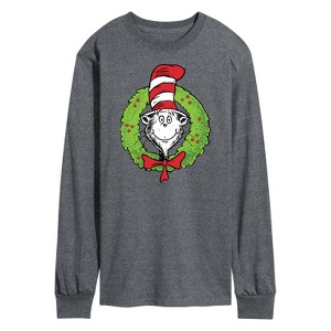 Men's The Cat in the Hat Cat Wreath Long Sleeve Graphic T-Shirt - Heather Charcoal - 3 X-Large - 1 of 4