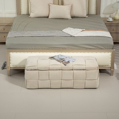 Fabric Upholstered Storage Ottoman with Safe Hinge, Bedroom and Living Room End Bench, Padded Entryway Footrest