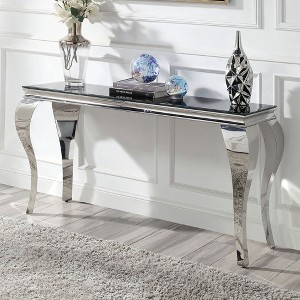 Glass and Stainless Steel Sofa Table with Cabriole-Style Legs and Beveled Tempered Glass Top - 1 of 4