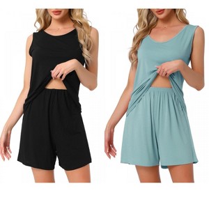 INSPIRE CHIC Women's 2 Pcs Cotton Soft Sleeveless Cami & Shorts Pajama Set - 1 of 4