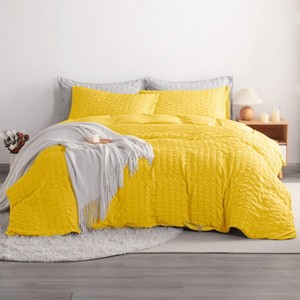 Seersucker Textured Duvet Cover Set, Stripe Washed Comforter Cover Set - NTBAY - 1 of 4