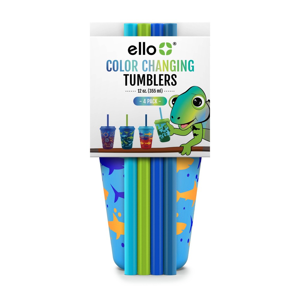 Photos - Glass Ello 12oz 4pk Plastic Chameleon Color Changing Cups with Twist on Lids Blu