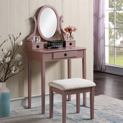 YONWAY Makeup Vanity Table and Stool Set with Adjustable Mirror and Three Storage Drawers for Bedroom,Ideal for Jewelry and Cosmetics Storage