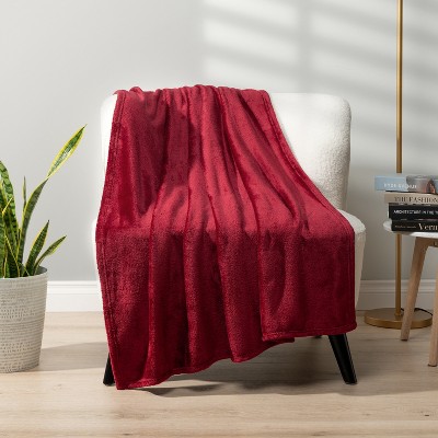 Wine Red Plush Fleece Throw Blanket for Sofa Couch