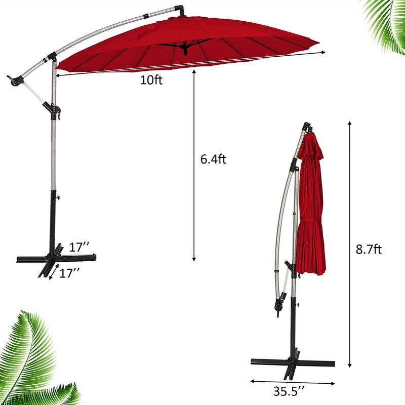 Costway 10ft Patio Offset Umbrella W/ Crank and Cross Base Aluminum, 3 of 11