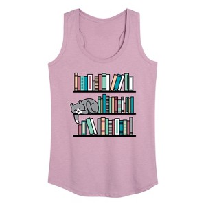 Women's - Instant Message - Cat Book Shelf Graphic Racerback Tank - 1 of 4