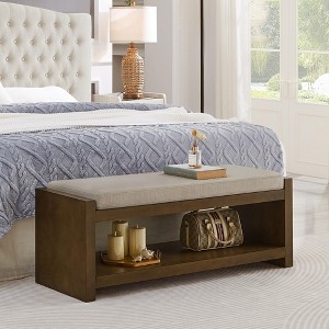 Accent Bench with Lower Shelf Shoe Rack, Padded Seating Bench, Modern Compact Bed End Bench with Storage - 1 of 4