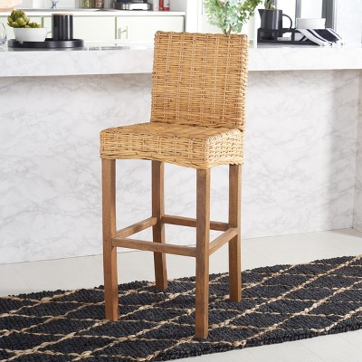 Natural Rattan and Wood Parsons Bar Stool
