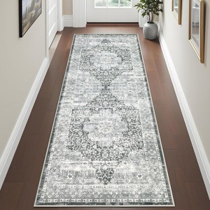 Elegant Floral Rug, Washable Low Pile Carpet, Foldable Non-Slip Runner, Easy Clean Accent Rug for Bedroom - 1 of 4