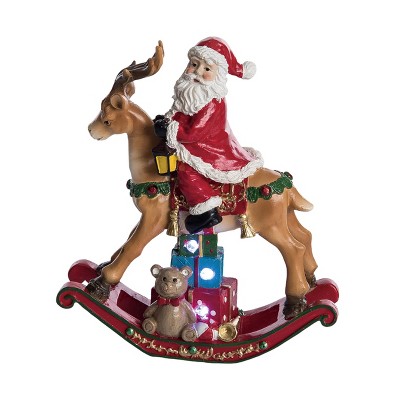 Transpac Resin Light-up Santa on Deer Decorative Figurine Multicolor Christmas Tabletop Decor Indoor Use Gift Giving and Hostess Gifts Spot or Wipe