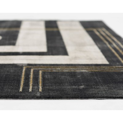 Edi-3 Charcoal Geometric Wool-Blend 7'9" x 9'10" Area Rug