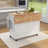 Drop-Leaf Countertop Kitchen Island, Kitchen Cart with Concealed Sliding Barn Door, Adjustable Shelf, 4 Wheels and 2 Drawers-ModernLuxe - 2 of 4