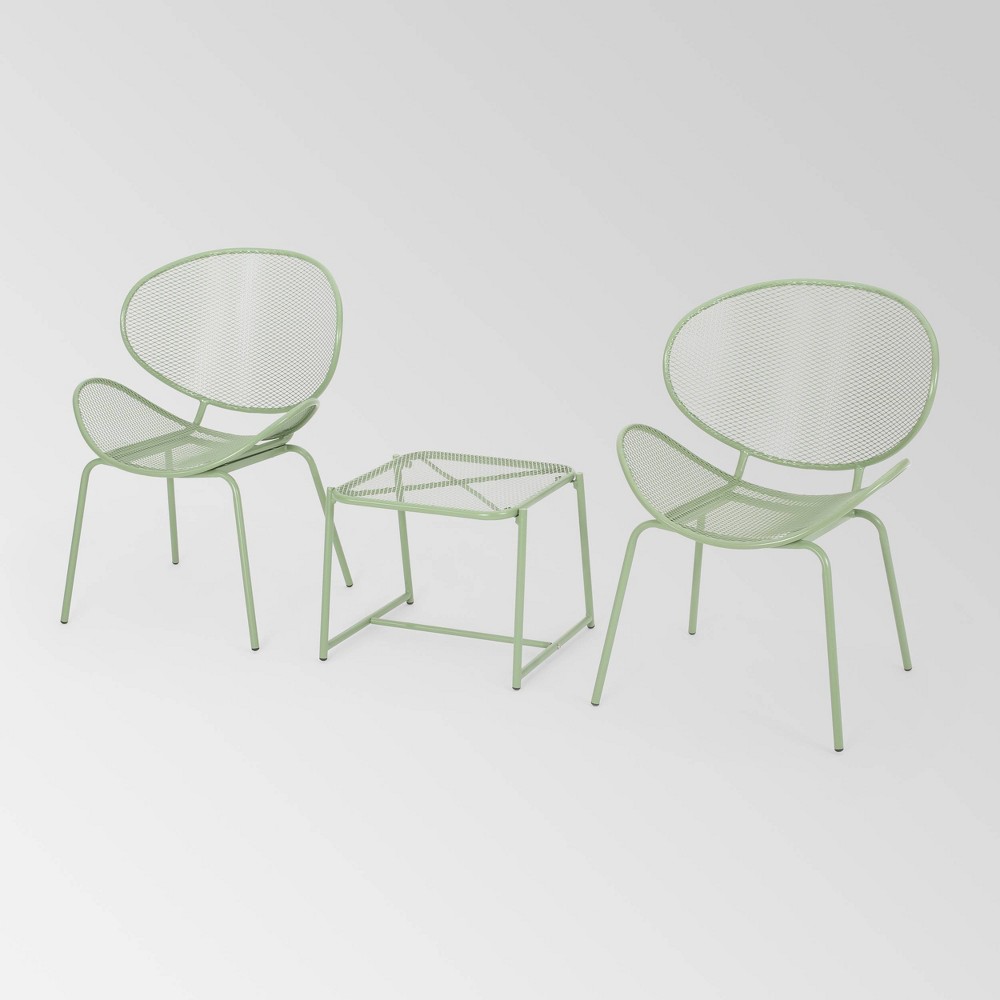 Photos - Garden Furniture Elloree 3pc Iron Modern Chat Set - Matte Green - Christopher Knight Home