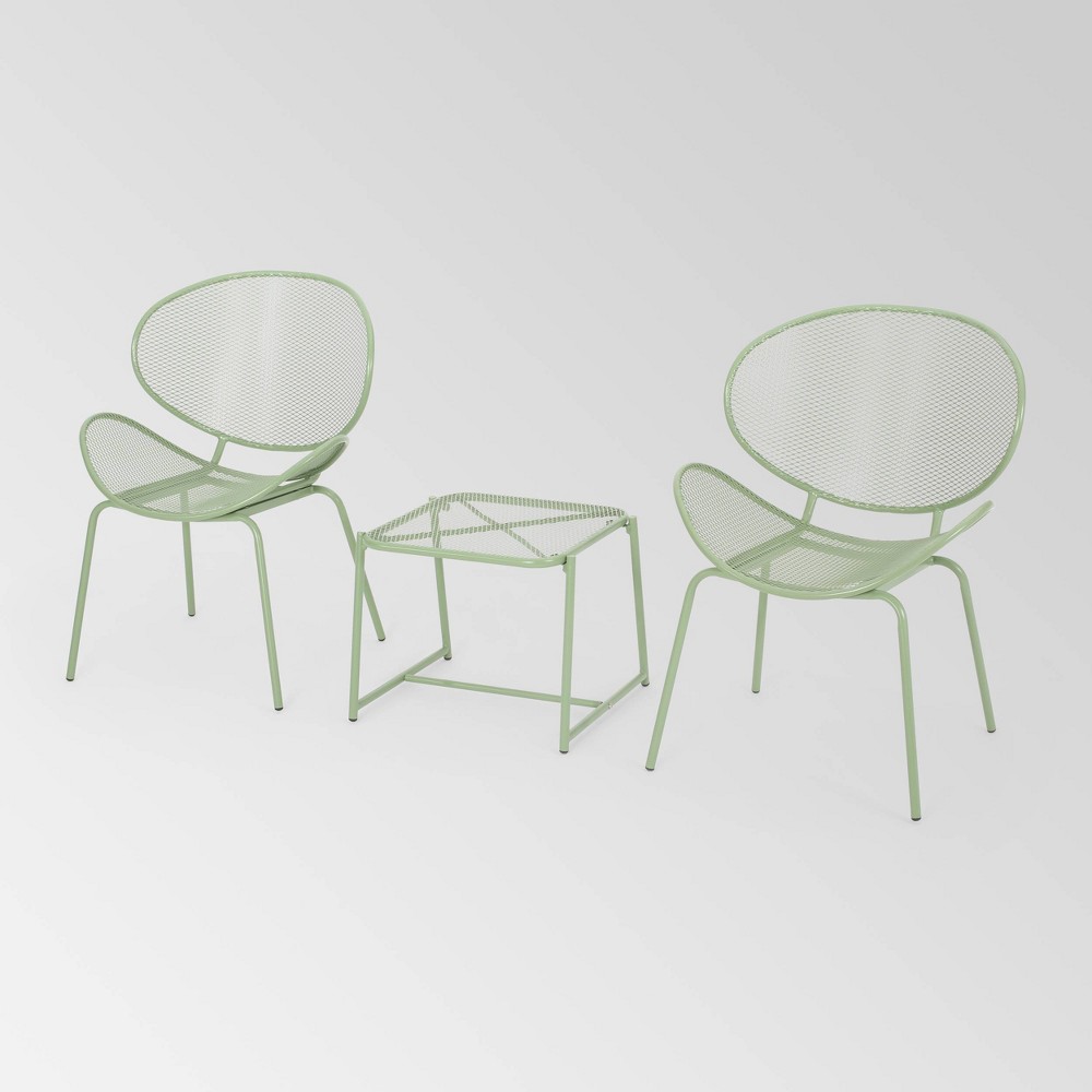 Elloree 3pc Iron Modern Chat Set - Matte Green - Christopher Knight Home