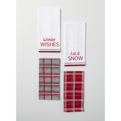 Sullivans Plaid & Text Cotton Tea Towels Set of 4, 28"L Multicolored