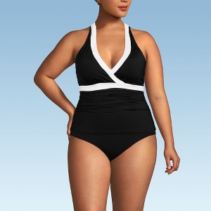 Lands' End Women's Texture V-neck Halter Tankini Swimsuit Top - 1 of 4