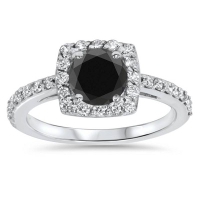 Pompeii3 1 3/8ct Diamond & Black Engagement Ring 14K White Gold