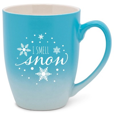 Elanze Designs I Smell Snow Two Toned Ombre Matte Teal and White 12 ounce Ceramic Stoneware Coffee Cup Mug
