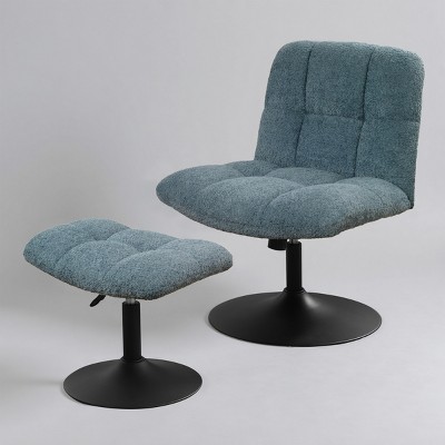 Art Leon Leisure Linen Fabric Swivel Accent Chair with Ottoman, Wood and Metal Frame