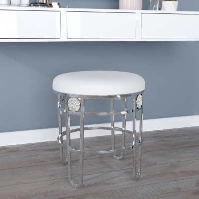Dessa 18" White Faux Leather and Chrome Vanity Stool